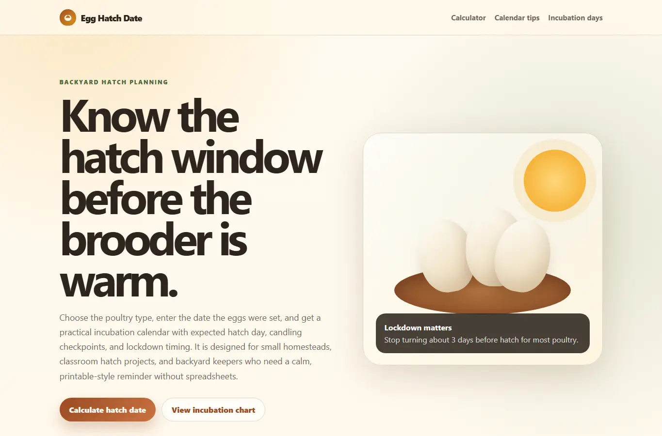 Screenshot of Egg Hatch Date Calculator interface showing the project page in use